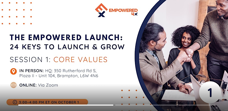Facilitator leads a workshop on core values for small business as Black entrepreneurs write and discuss the behaviours that bring those values to life.