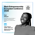 Fiyin Obayan, co-founder of Black Professionals and Entrepreneurs of Saskatchewan, speaking about personal branding for Black entrepreneurs